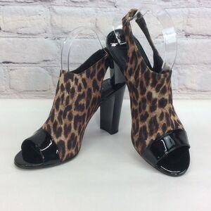 Donald J. Pliner Mink Slingback Sz 7.5 Animal Print Patent Leather Peep Toe Heel